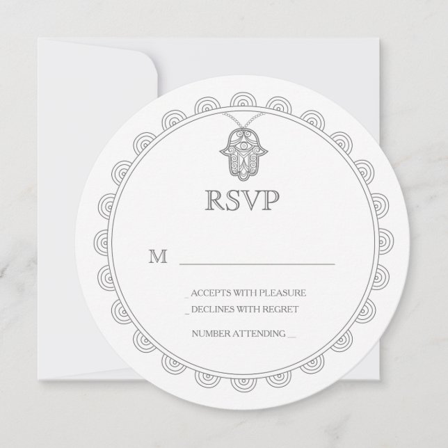 Elegant Hamsa Runde Hochzeit RSVP Karte (Vorderseite)