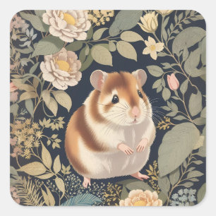 Elegant Hamster William Morris Inspirierte floral Quadratischer Aufkleber