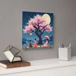 Elegant Hanami Cherry Blossom Wall Clock Quadratische Wanduhr