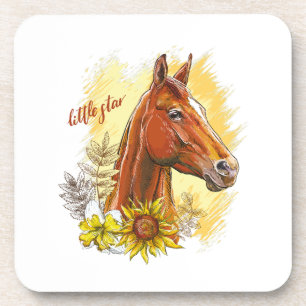 Elegant hand drawing horse with plants and flowers getränkeuntersetzer