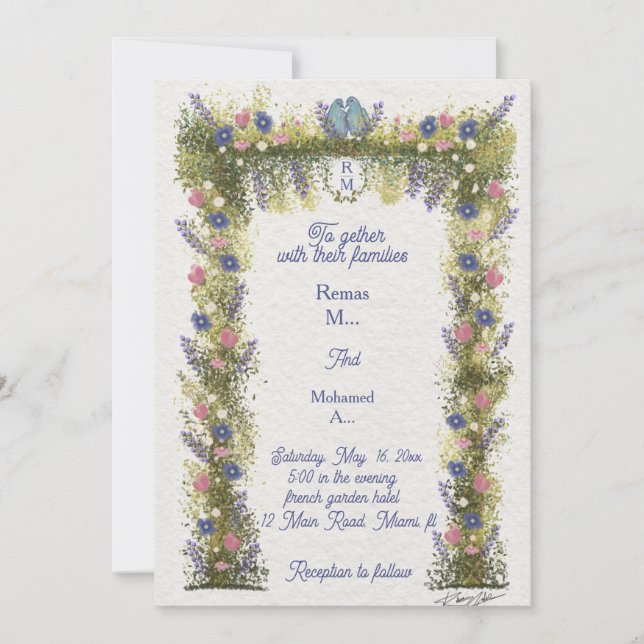 Elegant Hand-Drawn Floral Wedding Invitation  Einladung (Vorderseite)