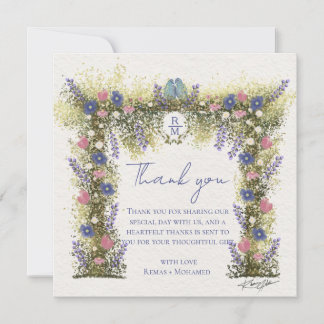 Elegant Hand-Drawn Floral Wedding Thank You Card Dankeskarte
