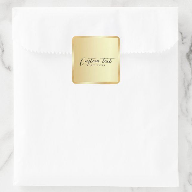 Elegant Hand Script Gold Template Your Custom Text Quadratischer Aufkleber (Tasche)