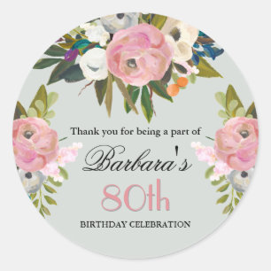 Elegant handgemalt Floral 80. Geburtstag Willkomme Runder Aufkleber