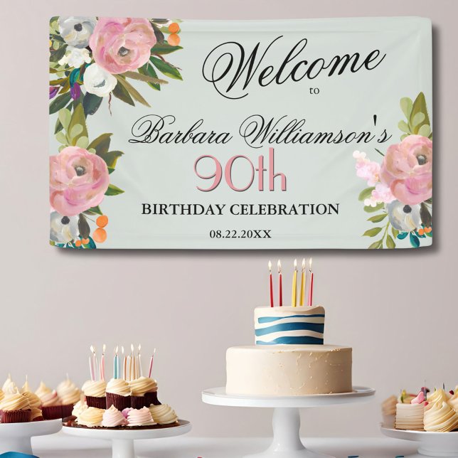 Elegant handgemalt Floral 90. Geburtstag Willkomme Banner (Von Creator hochgeladen)