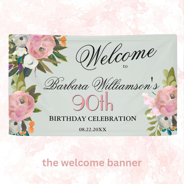 Elegant handgemalt Floral 90. Geburtstag Willkomme Banner (Von Creator hochgeladen)