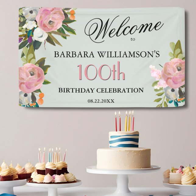 Elegant handgemalte Blumen zum 100. Geburtstag Wil Banner (Von Creator hochgeladen)