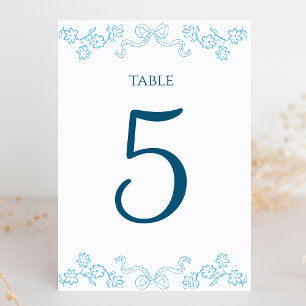 Elegant handGezeichnet Blumen & Bow Blue Wedding Tischnummer