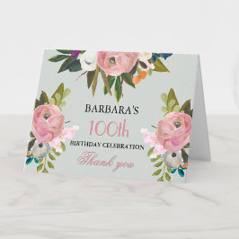 Elegant Handpainted Floral 100th Birthday Party  Dankeskarte