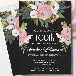 **Elegant Handpainted Floral 100th Birthday Party  Einladung