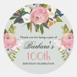 Elegant Handpainted Floral 100th Birthday Welcome Runder Aufkleber