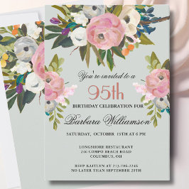 Elegant Handpainted Floral 95th Birthday Party  Einladung