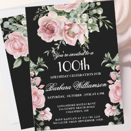 *Elegant Handpainted Roses 100th Birthday Party  Einladung