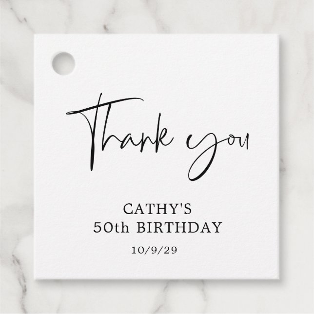 Elegant handschriftlich Schwarz-weiß 50. Geburtsta Geschenkanhänger (Vorderseite)