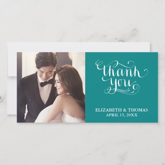 ELEGANT HANDSCHRIFTLICHE SCRIPT FOTO DANKEN SIE KA DANKESKARTE (Vorderseite)