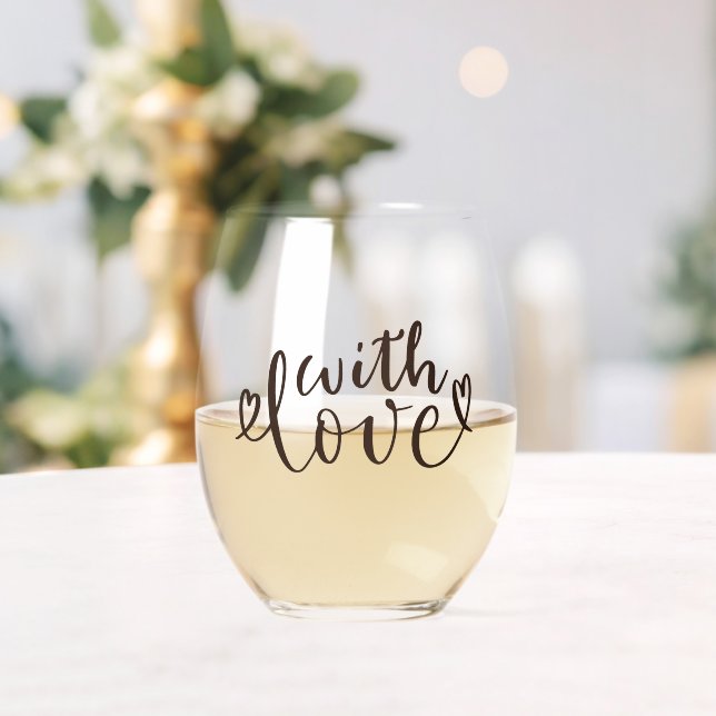 Elegant Handwritten With Love Script Weinglas Ohne Stiel (Insitu (Hochzeit))