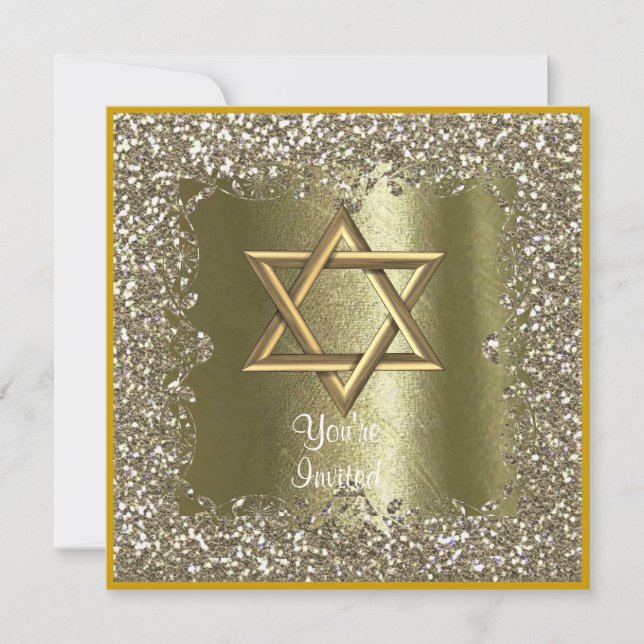 ELEGANT HANUKKAH CRYSTAL Gold Einladung (Vorderseite)