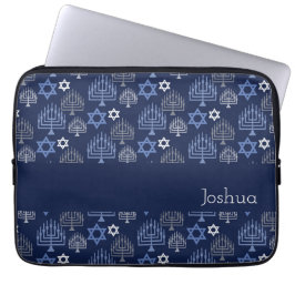 Elegant Hanukkah Menorah Blue Holiday Pattern Laptopschutzhülle