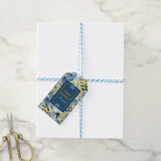 Elegant Happy Birthday Blu Floral Gold Personalize Geschenkanhänger