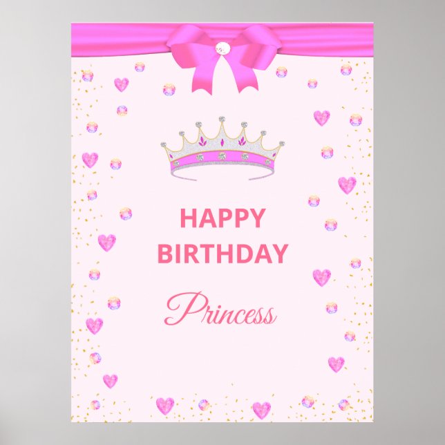 Elegant Happy Birthday Princess & Gems on Pink Poster (Vorne)