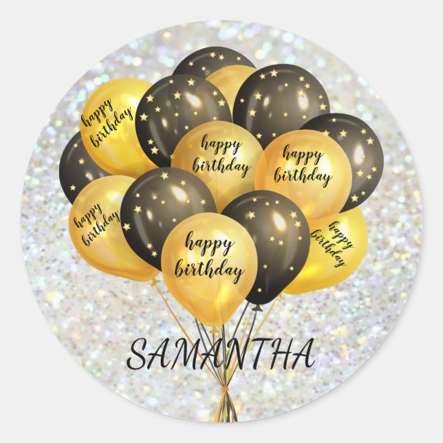 Elegant Happy Birthday Round Stickers (Vorderseite)