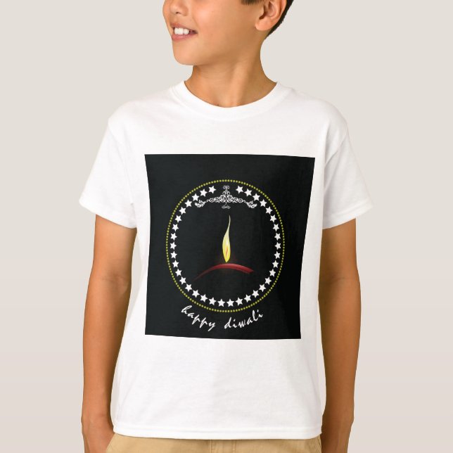 Elegant Happy Diwali Diya Flame Star Wreath T-Shirt (Vorderseite)