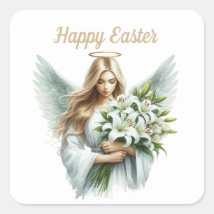 Elegant Happy Easter Angel Holiday Quadratischer Aufkleber