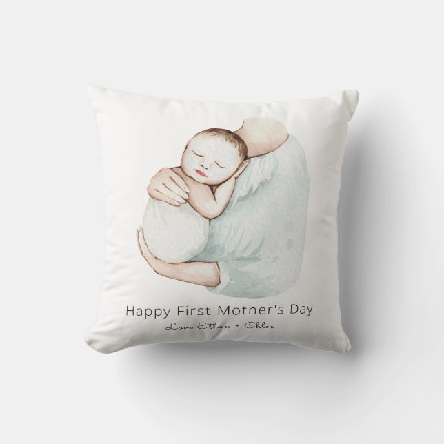 Elegant Happy First Mother's Day Niedlich Watercol Kissen (Vorderseite)
