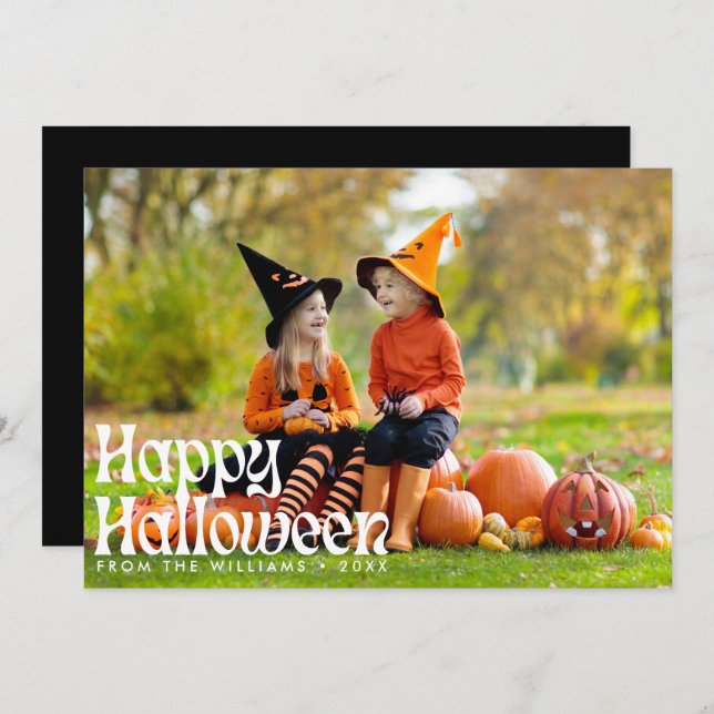 Elegant Happy Halloween Foto Halloween Karte (Vorne/Hinten)