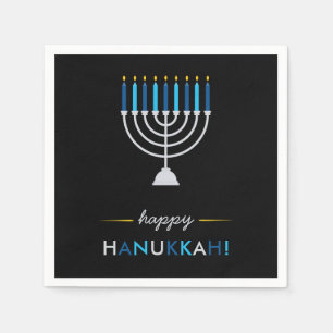 Elegant Happy Hanukkah Black mit Silver Menorah Serviette