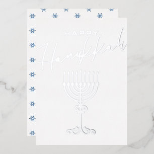 Elegant Happy Hanukkah Menorah Silver Folien Feiertagskarte