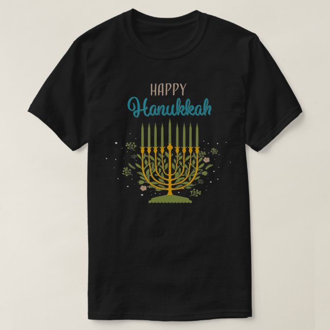 Elegant, Happy Hanukkah, Menorah T-Shirt (Design vorne)