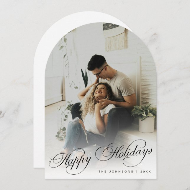 Elegant Happy Holidays Arch Photo Christmas Card Einladung (Vorne/Hinten)