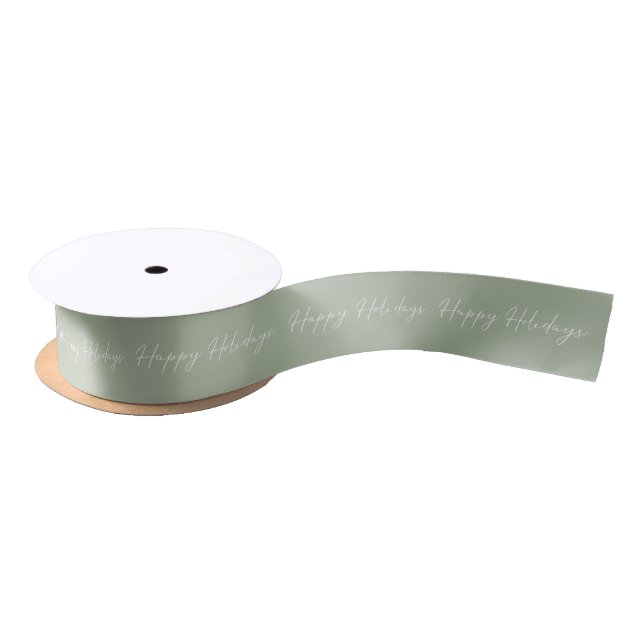 Elegant Happy Holidays Calligraphy Green Christmas Satinband (Spule)
