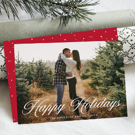 Elegant Happy Holidays Calligraphy Red Foto Feiertagskarte