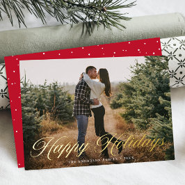 Elegant Happy Holidays Calligraphy Red Foto Folien Feiertagskarte