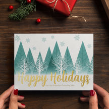 Elegant Happy Holidays Custom Green Forest Gold