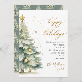 Elegant Happy Holidays Gold Script Weihnachtsbaum Feiertagskarte