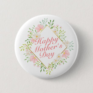 Elegant Happy Mother Day Floral Frame Button