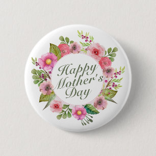 Elegant Happy Mother Day Floral Frame Button