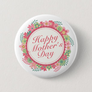 Elegant Happy Mother Day Floral Frame Button