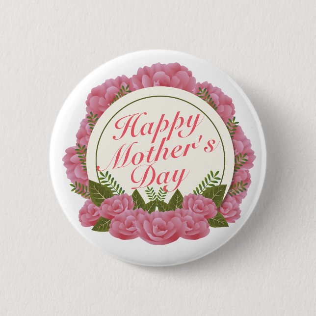 Elegant Happy Mother Day Floral Frame Button (Vorderseite)