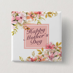 Elegant Happy Mother Day Floral Frame Button