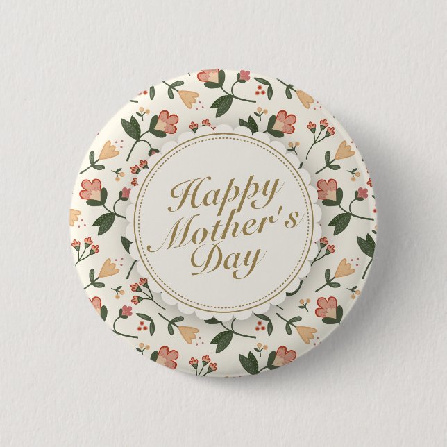 Elegant Happy Mother Day Floral Frame Button (Vorderseite)