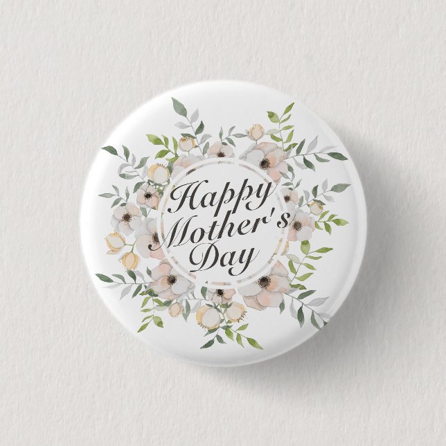 Elegant Happy Mother Day Floral Frame Button (Vorderseite)