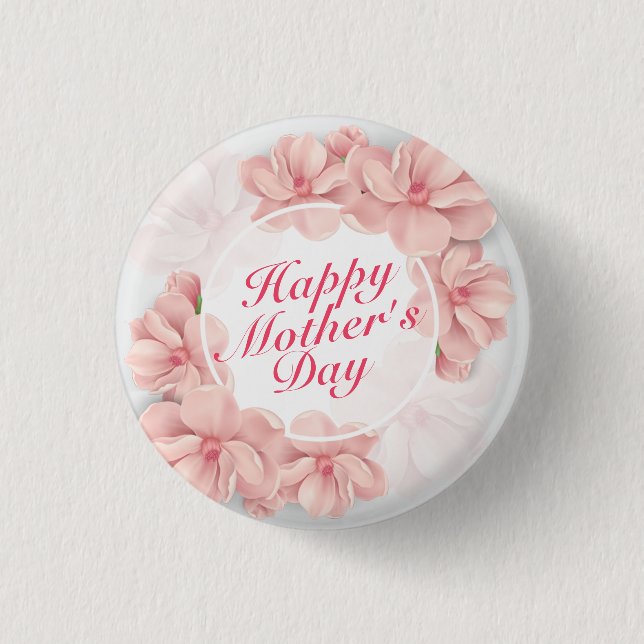 Elegant Happy Mother Day Floral Frame Button (Vorderseite)