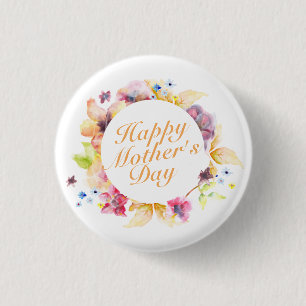 Elegant Happy Mother Day Floral Frame Button
