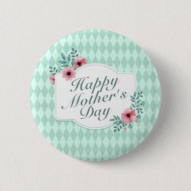 Elegant Happy Mother Day Floral Frame Button (Vorderseite)