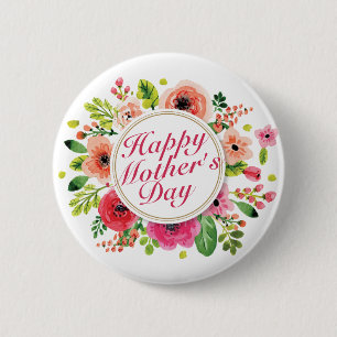 Elegant Happy Mother Day Floral Frame Button