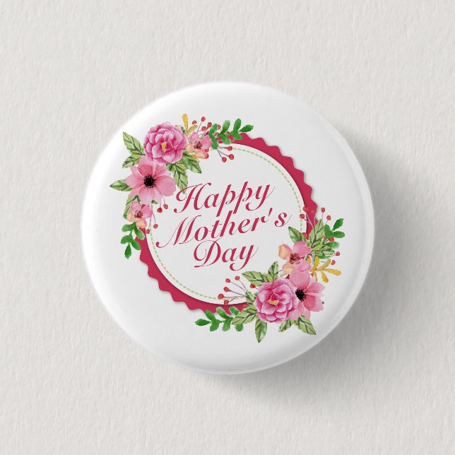 Elegant Happy Mother Day Floral Frame Button (Vorderseite)
